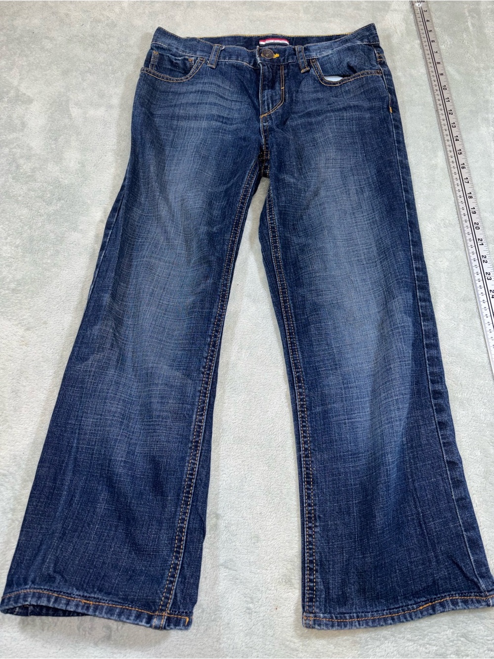 🔥 Tommy Hilfiger Size 14 Kids Wide Leg Jeans Leather Back Patch